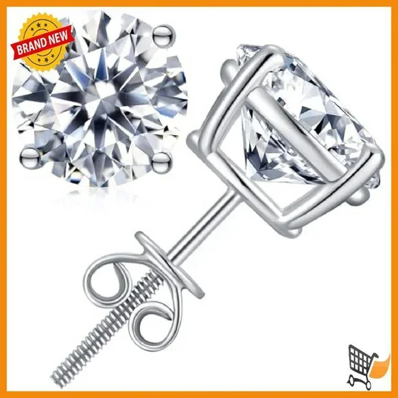 Moissanite Stud Earrings Sterling Silver Hypoallergenic Screw Back